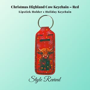 Christmas Highland Cow Keychain – Red Holiday Holder